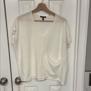 Eileen Fisher Cream V-Neck Short Sleeve Top